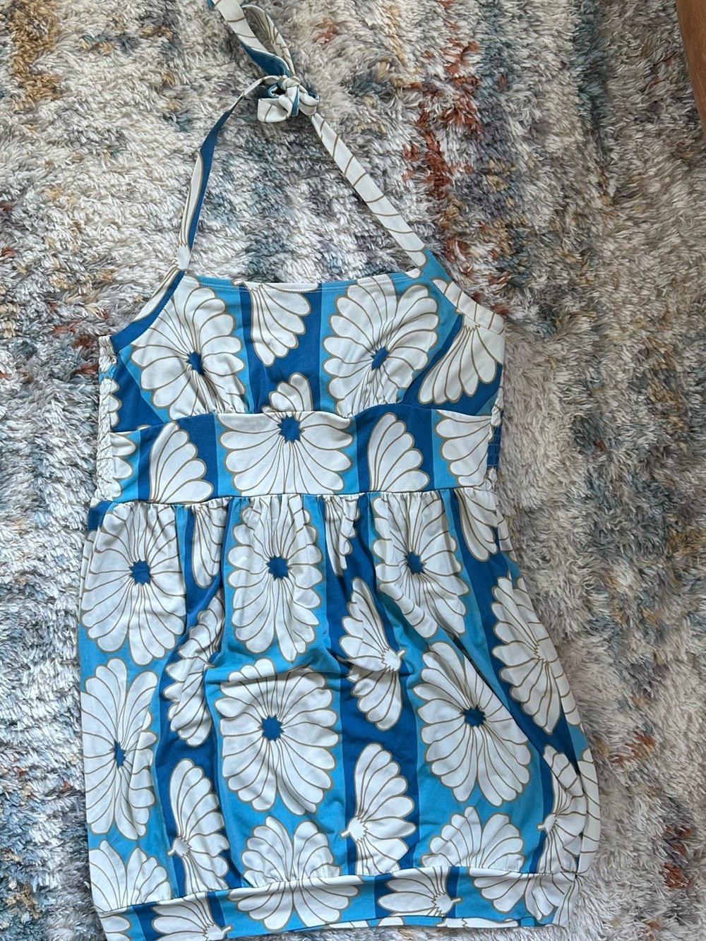 Blue Floral Halter Dress